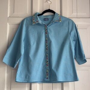 Westbound Womens Shirt Medium Petite Blue Check Button Up Long Sleeve Cotton